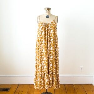 Mustard Yellow Ruffled Boho Maxidress size Large Festival Hippie Cottagecore